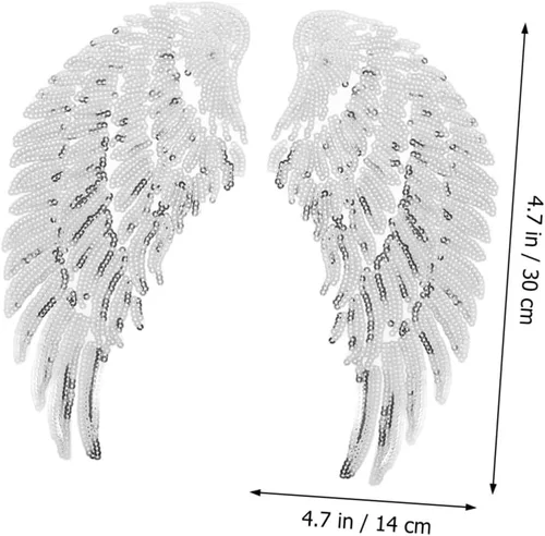 Vista 2 de Sequin Angel Wings Patch Set Silver Embroidered Iron-on Appliques for DIY Sewing Clothes Decoration Craft Accessories