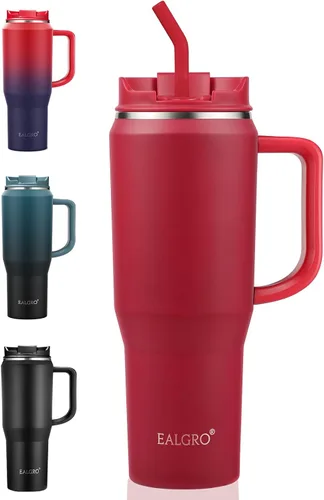 Vista 16 de EALGRO Botella de agua aislada de 40 onzas con popote y asa, frasco de agua deportivo de metal grande, taza de café de viaje de acero inoxidable