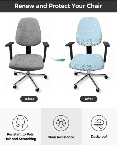 Vista 2 de Funda para silla de oficina de Navidad, funda elástica para asiento de silla de computadora, funda para respaldo, elástica, giratoria, cojín