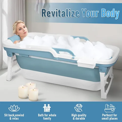 Vista 3 de Portable Tub for Adults, Foldable Bathtub, 51 inch Collapsible Soaking