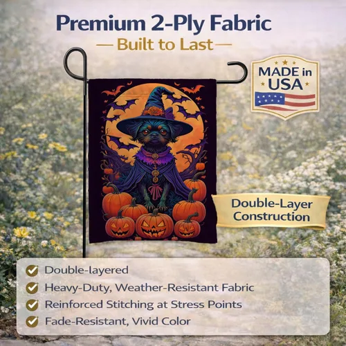 Vista 5 de Caroline's Treasures DAC1466GF - Bandera decorativa para jardín de Halloween de Affenpinscher Witchy para jardín, decoración para patio exterior