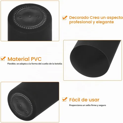 Vista 3 de uxcell 100 cápsulas termorretráctiles de PVC, cápsulas para botellas de vino, tapa retráctil, cubierta superior retráctil para bodegas y cocina Negro
