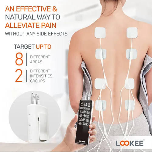 Vista 3 de LOOKEE Unidad TENS de 4 canales y estimulador muscular EMS - Alivio del dolor sin medicamentos, máquina TENS recargable con 36 modos y 40 niveles