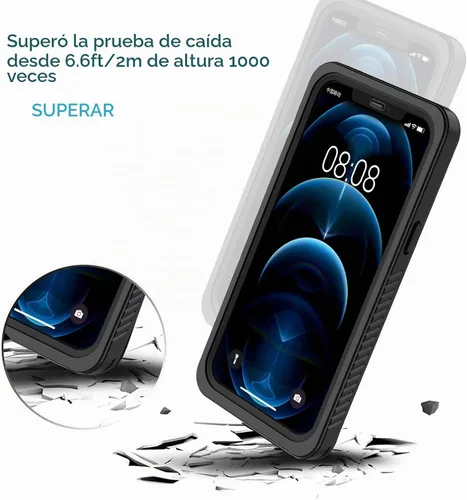 Vista 5 de Lanhiem Funda para iPhone 12, impermeable, a prueba de polvo, a prueba de golpes, con protector de pantalla integrado (no para iPhone 12 Pro), funda