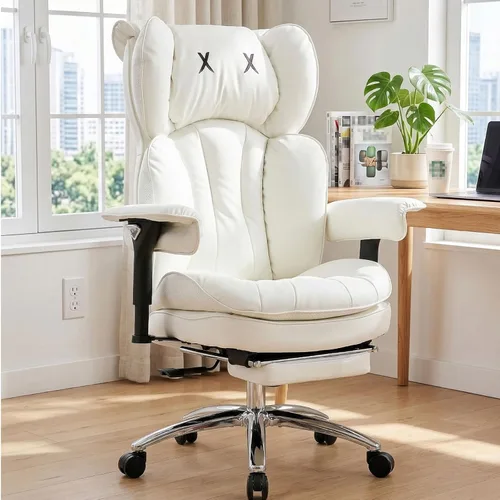 Vista 13 de Efomao Silla de oficina blanca grande y alta con reposapiés, silla ergonómica de respaldo alto para computadora con reposabrazos ajustables, asiento
