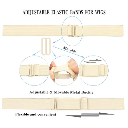 Vista 3 de Correas ajustables para pelucas y hacer pelucas, bandas elásticas ajustables (beige, 1 pulgada x 10 unidades)