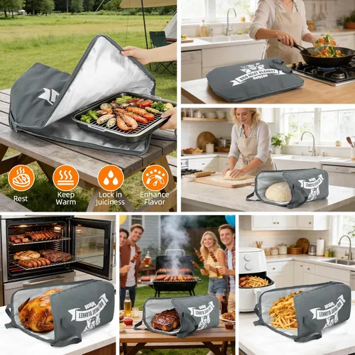 Vista 3 de Manta de barbacoa mejorada para descansar carne, accesorios para ahumar, bolsa de descanso de carne aislada con boca ancha