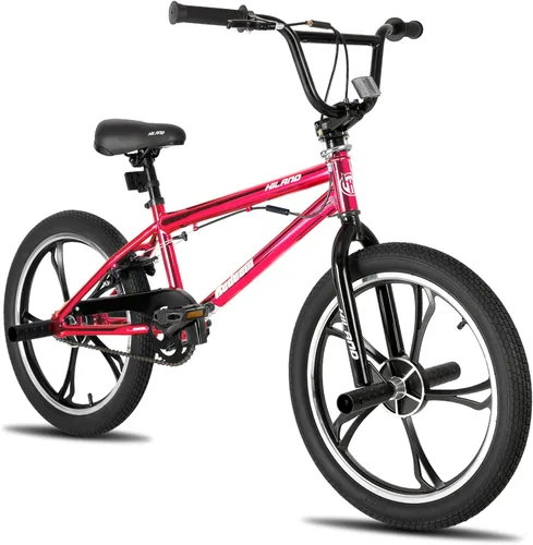Vista 12 de Hiland - Bicicleta BMX de 20 pulgadas para niños y niñas de 5 a 12 años, giro de 360 grados, 4 clavijas, bicicleta BMX de una velocidad para niños