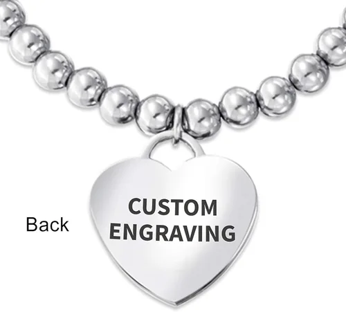 Vista 3 de Personalize - Pulsera elástica con forma de corazón para sobrevivientes de cáncer con cinta rosa grabable para mujeres, Esmalte Metal, otro