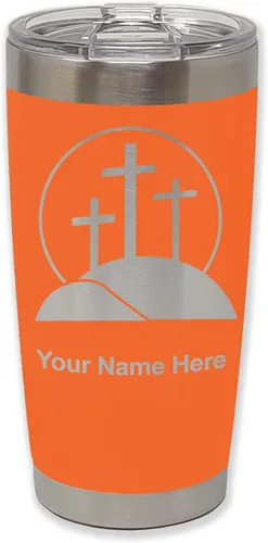Vista 25 de LaserGram Vaso aislado al vacío de 20 onzas, cruz de calvario, grabado personalizado incluido (negro)