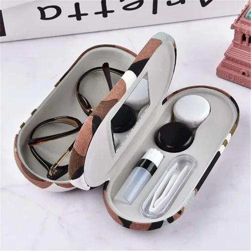 Vista 9 de Kanasi Estuche para lentes de contacto con removedor de pinzas de espejo, estuche doble para anteojos 2 en 1, caja de lentes de contacto portátil