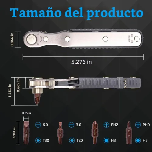 Vista 2 de OSDUE Juego de 5 piezas de llave de trinquete mini, transmisión de 1/4 pulgada, destornillador reversible de alto torque con offset, con puntas Mini