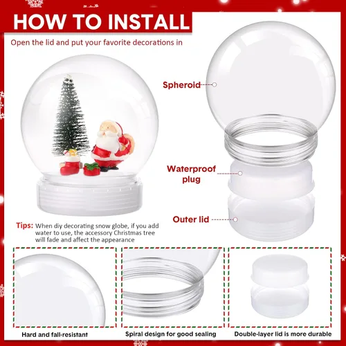 Vista 3 de Xinnun Kit de 48 piezas de 3.9 pulgadas de bolas de nieve de Navidad de plástico incluyendo 16 mini árboles de Navidad artificiales, 16 mini adornos