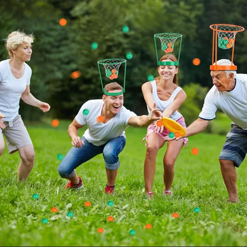 Vista 5 de Hooqict Paquete de 3 piezas de juego de fiesta de baloncesto para niños y adultos, juego de diadema ajustable con 40 bolas para fiesta de carnaval
