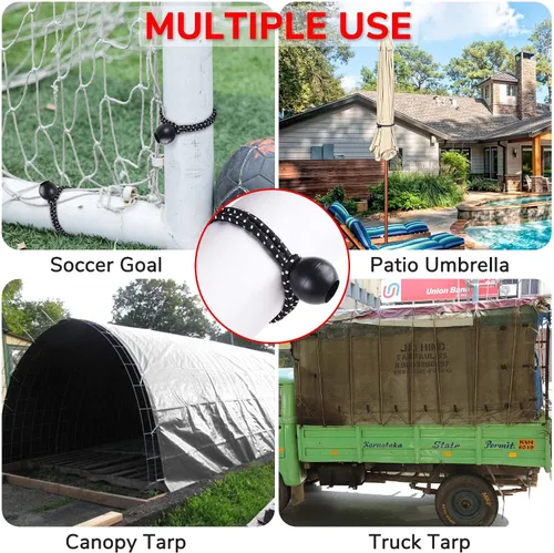 Vista 2 de Yescom 25 piezas de 6 pulgadas de bola elástica negra Bungee Loop Cord Tie Down Strap Wire Fix Canopy Tienda de campaña