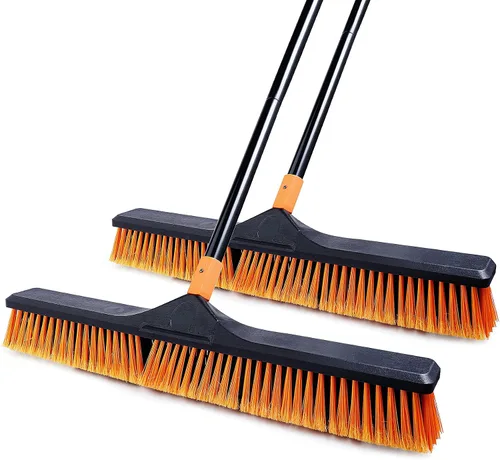 Vista 8 de CLEANHOME Cepillo de escoba de empuje de 24 pulgadas para limpieza de suelos con mango largo de 65 pulgadas y cerdas rígidas, cepillo resistente
