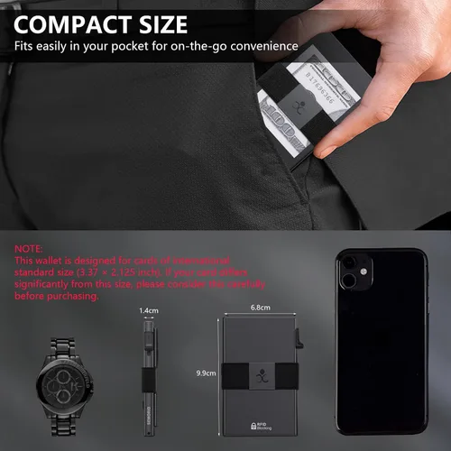 Vista 6 de SEMORID Cartera delgada con bloqueo RFID para hombre, cartera minimalista Negro
