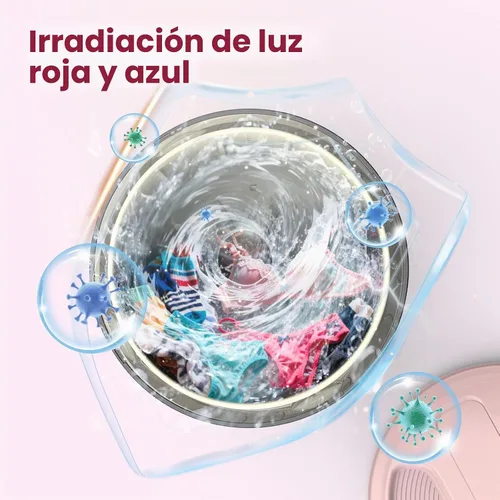 Vista 8 de Lavadora de ropa interior, mini lavadora portátil recargable con capacidad de taza de 2 litros para brasier, ropa interior, calcetines, hogar Rosa