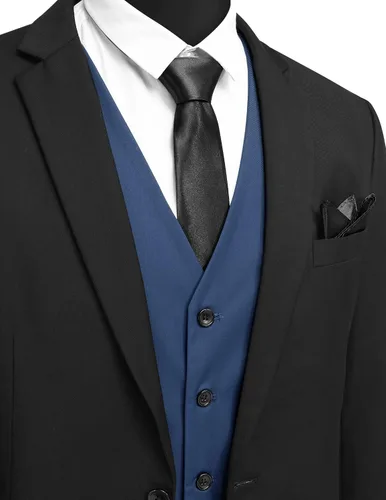 Vista 3 de COOFANDY Conjunto de chaleco de 3 piezas para hombre, casual, de negocios, con corbata