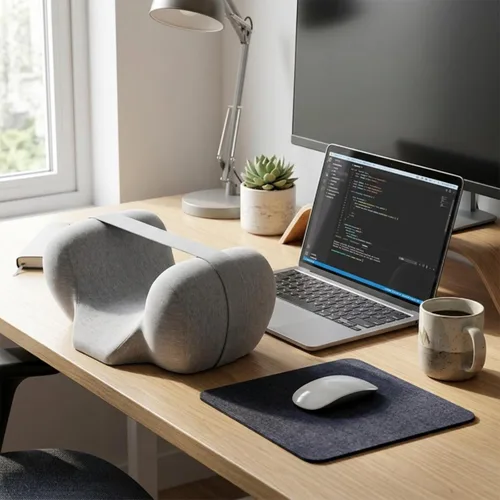 Vista 3 de Postoperative Care Pillow Ergonomic Cervical Pillow Memory Foam Neck Support Cushion with Contoured Center and Raised, Blue and White Patchwork
