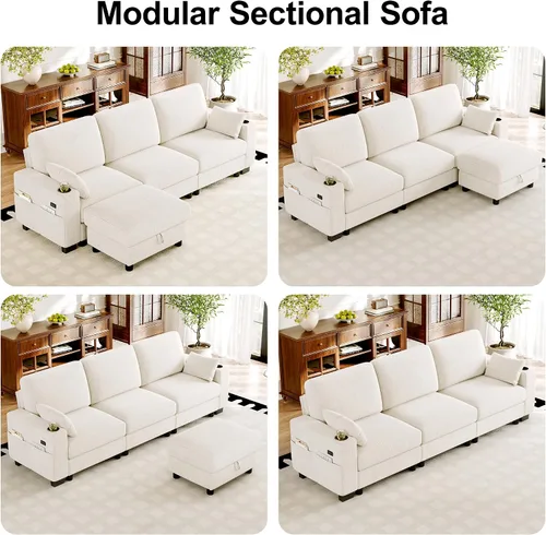 Vista 3 de Vipbear Sofá modular seccional, sofá de chenilla cómodo en forma de L de Marfil