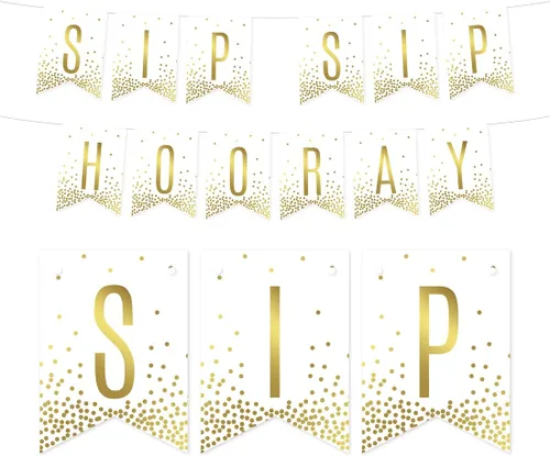 Vista 4 de Andaz Press Decoraciones divertidas de pancarta con diseño de confeti dorado metálico sobre blanco para fiestas de jubilación, la aventura comienza