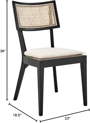 Vista 3 de Modway Caledonia - Silla auxiliar de comedor de madera con respaldo tejido de 19 pulgadas, color negro/beige