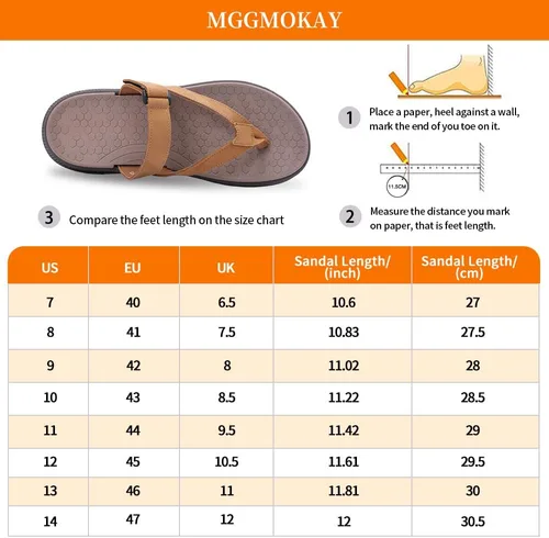 Vista 6 de MGGMOKAY Sandalias ligeras de cuero para hombre con soporte de arco