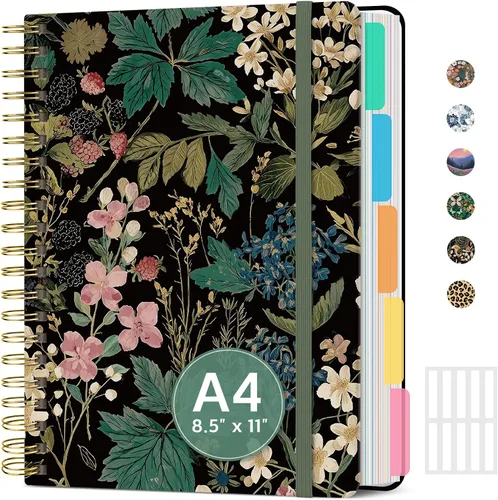 Vista 24 de Cuadernos grandes con forro en espiral para el trabajo con divisores y pestañas extraíbles, 8.5 x 11 pulgadas, bonito cuaderno de tapa dura de 5