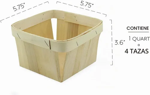Vista 6 de Cornucopia Brands Cestas de madera de un cuarto de galón (paquete de 8); cajas cuadradas de madera ventiladas de 5.75 pulgadas para recolección