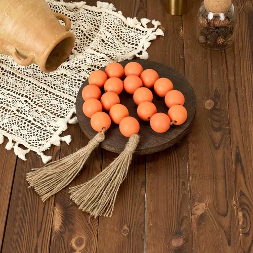 Vista 130 de OMISHE Guirnalda de cuentas de madera extra grande con cuentas de madera y borlas de 1.6 pulgadas de diámetro, cuentas decorativas rústicas de 41