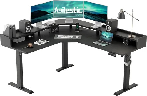 Vista 11 de Agilestic Escritorio de Pie en Forma de L de 59 Pulgadas de Altura Ajustable, Escritorio de Esquina Eléctrico de Pie, Mesa de Computadora Sit Stand
