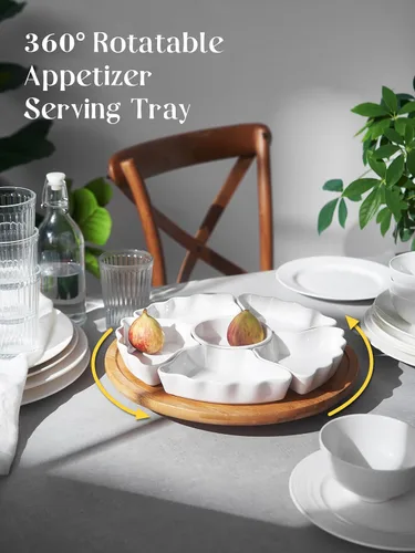 Vista 2 de DOWAN Bandeja y platos giratorios de 360°, cuencos divididos de 12 pulgadas para fiestas, decoración de cocina, platos extraíbles para papas fritas