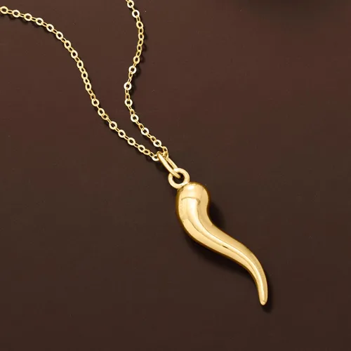 Vista 3 de Ross-Simons 10kt Yellow Gold Italian Horn Pendant Necklace