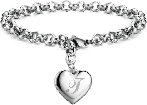Vista 17 de Monily Regalos de cumpleaños para mujer, pulseras con dije inicial para mujer, letras del alfabeto y corazón, pulsera para mujer A: Corazón