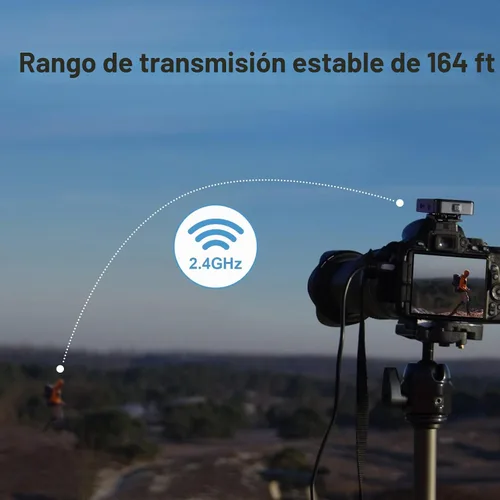 Vista 3 de VeGue Sistema de micrófono inalámbrico Lavalier, micrófono de solapa inalámbrico de doble canal de 2.4 GHz con cancelación de ruido para cámaras