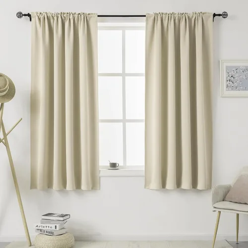 Vista 52 de DUALIFE Cortinas opacas de 45 pulgadas de largo, 2 paneles para ventanas pequeñas de dormitorio, aislamiento térmico, bolsillo para barra, cortinas