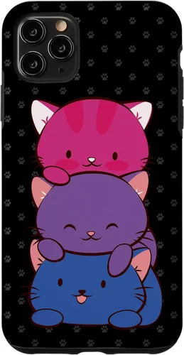 Vista 13 de Funda para iPhone 16 Bisexual Pride Kawaii Kitty Cat Stack Anime