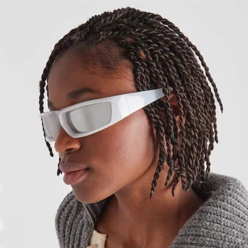 Vista 2 de JUDOO Lentes de sol rectangulares de color rosa intenso, gafas envolventes futuristas, Y2K para mujeres y hombres