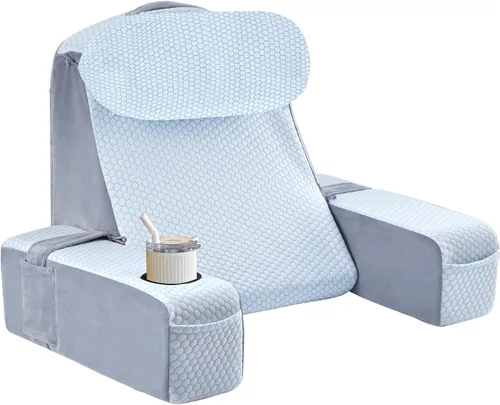 Vista 15 de Almohada de lectura para adultos, almohada de espalda para sentarse en la cama, almohada de respaldo para sentarse en la cama, brazos desmontables