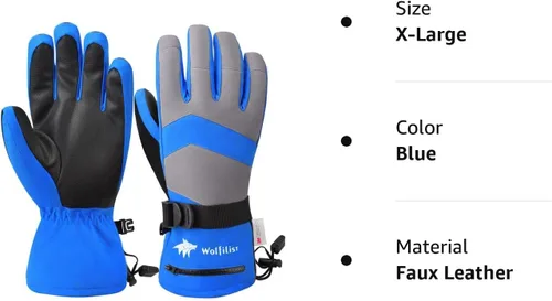 Vista 8 de WOLFILIST Ski Gloves Waterproof Windproof - 3M Thinsulate Insulated Warm Snow Gloves, Snowboard Gloves with Zipper Pocket, Touchscreen Winter Gloves