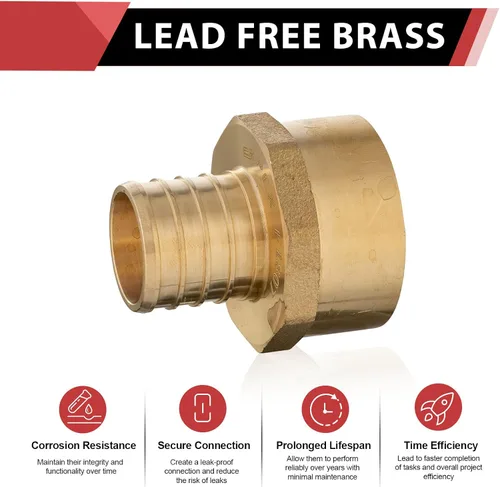 Vista 3 de Paquete de 2 adaptadores NPT hembra EFIELD Pex de 1 pulgada x 1 pulgada PEX Barb Crimp Brass Fitting, ASTM F1807-PEX1807335(2)
