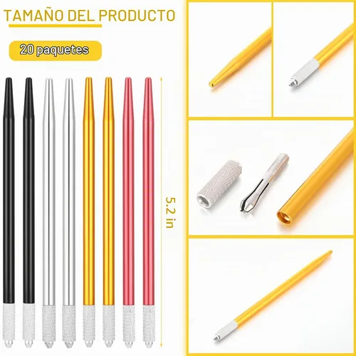 Vista 2 de Leelosp - 20 bolígrafos de microblading para cejas, manuales, soporte de aguja, herramientas de microhoja de aluminio para suministros