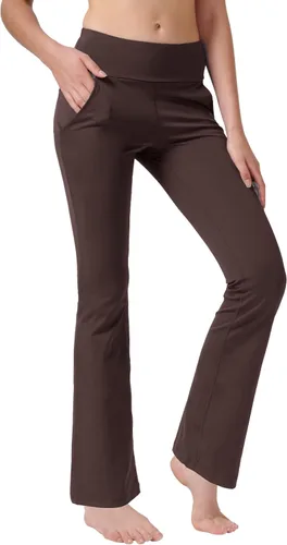 Vista 2 de Cifupy Pantalones de yoga con corte de bota para mujer con bolsillos, pantalones de entrenamiento de cintura alta para mujer, pantalones de yoga