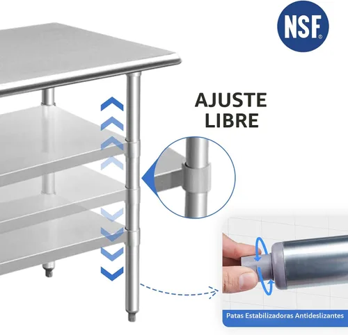 Vista 5 de ROCKPOINT Mesa de acero inoxidable para preparación y trabajo, 14x24 pulgadas; mesa de cocina comercial de metal NSF resistente con estante inferior