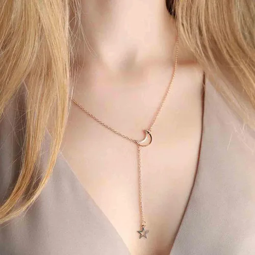 Vista 2 de Yheakne Collar Boho Star Lariat Gargantilla Oro Media Luna Collar hueco Estrella Colgante Collar Cadena Minimalista Y Collar Joyería para Mujeres