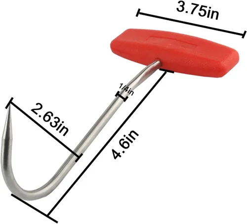 Vista 6 de Tinsow 2 piezas de ganchos para carne para carnicería, ganchos de deshuesado en forma de T con mango de 15 cm de acero inoxidable kit