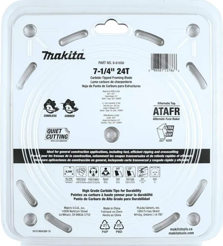 Vista 7 de Makita B-61656 7-1/4" 24T - Hoja de sierra circular de máxima eficiencia con punta de carburo, encuadre