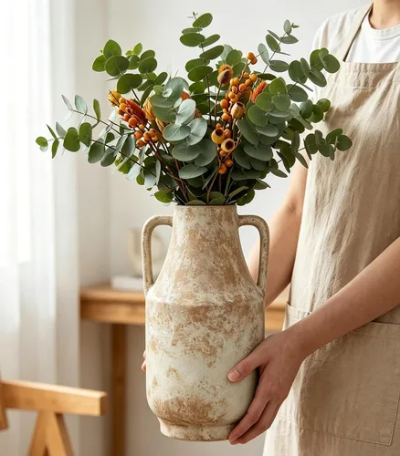 Vista 7 de Florero de cerámica con asas, jarrones rústicos de 11 pulgadas de alto para terracota (1-Terracotta/10.7")