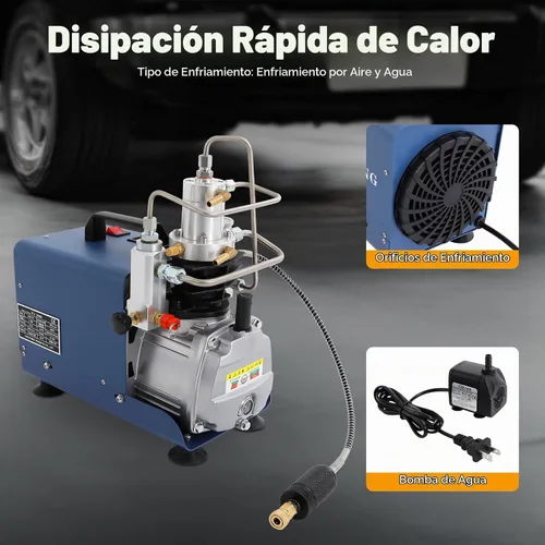 Vista 3 de Bepritm PCP Bomba de compresor de aire, bomba de compresor de aire eléctrica de alta presión de 4500PSI con bomba de agua y termómetro digital